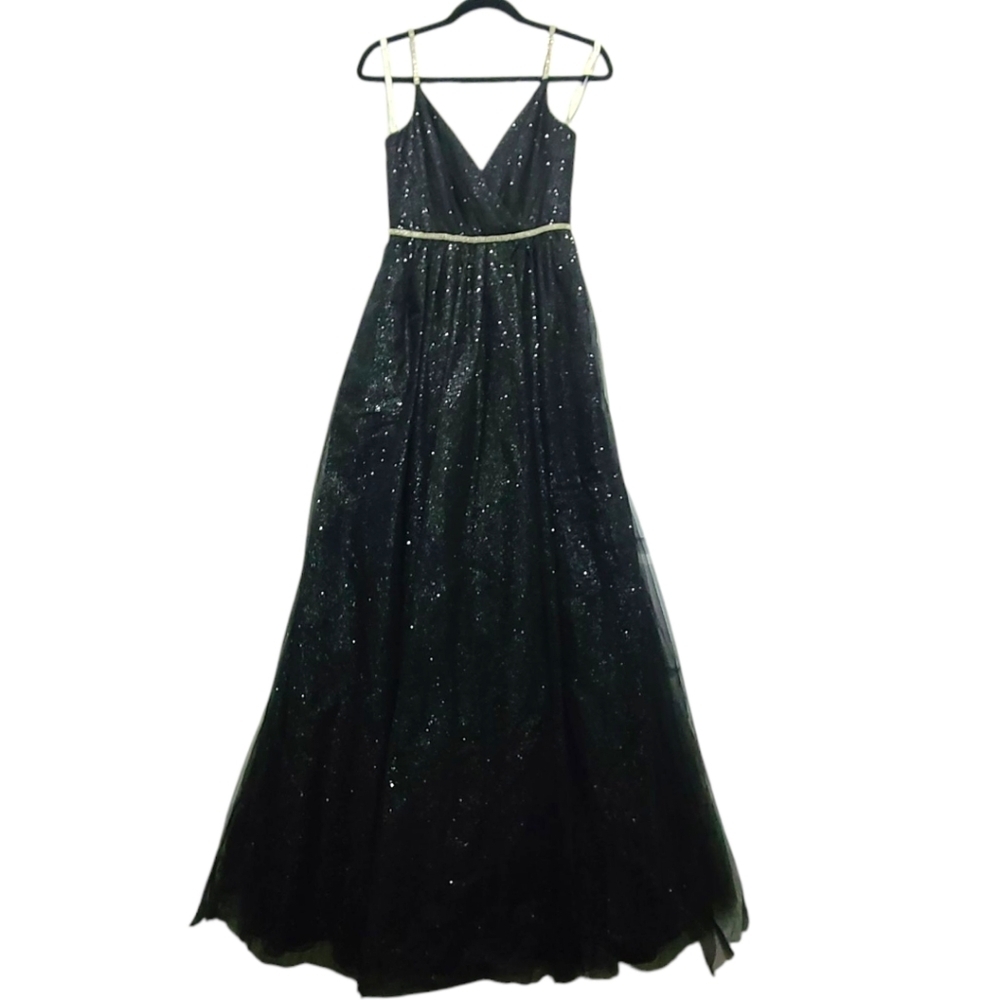 JULES & CLEO‎ Black Embellished Gown SIZE 2 tulle